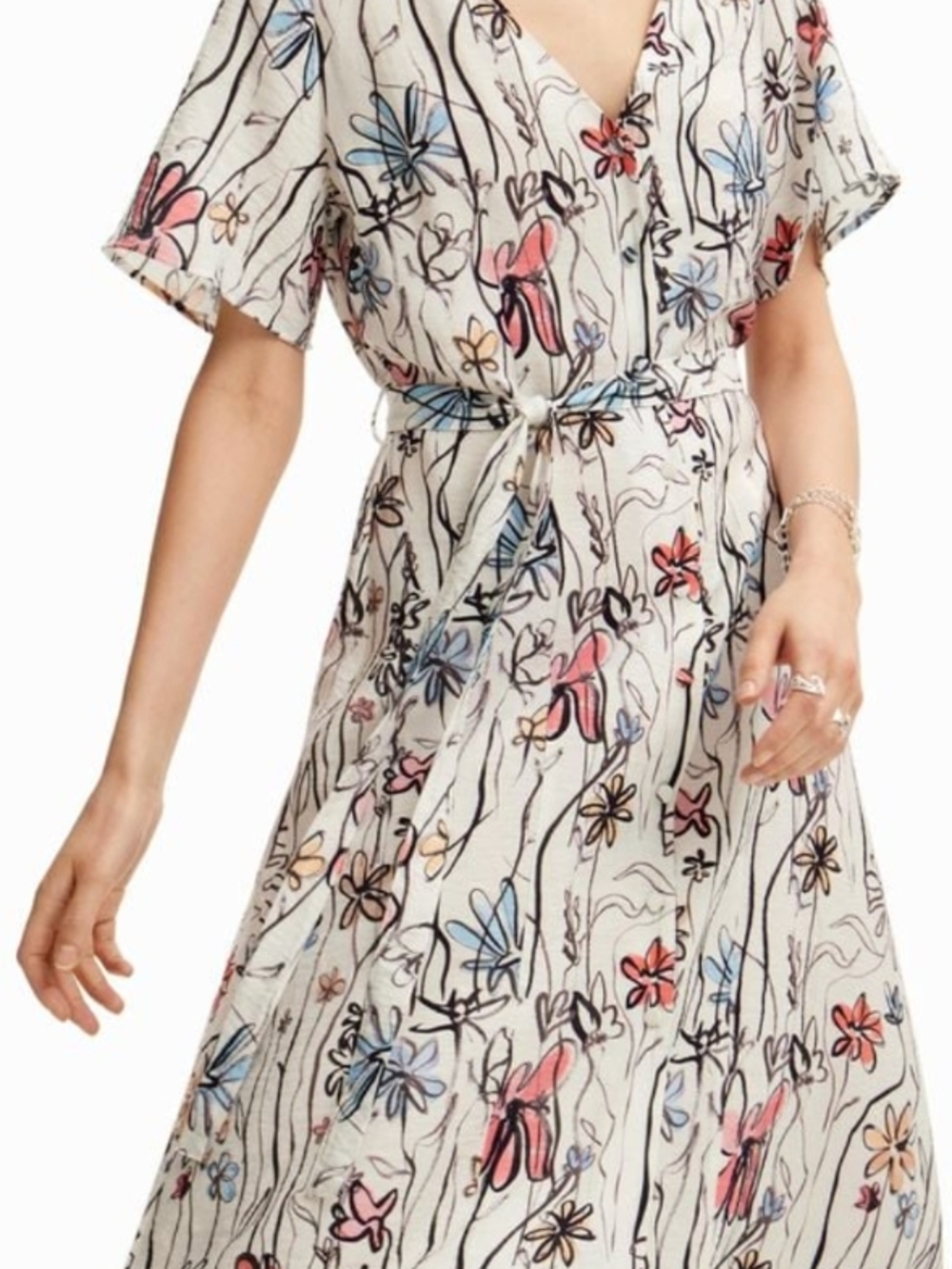 Desigual Cream Midi Dress with Pink and Blue Floral Print